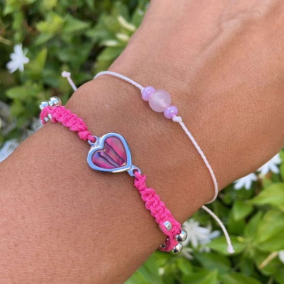 Mommy & Me Girl Love Rose quartz Stone set bracelet Handmade, pink/silver. - Picture 8 of 10